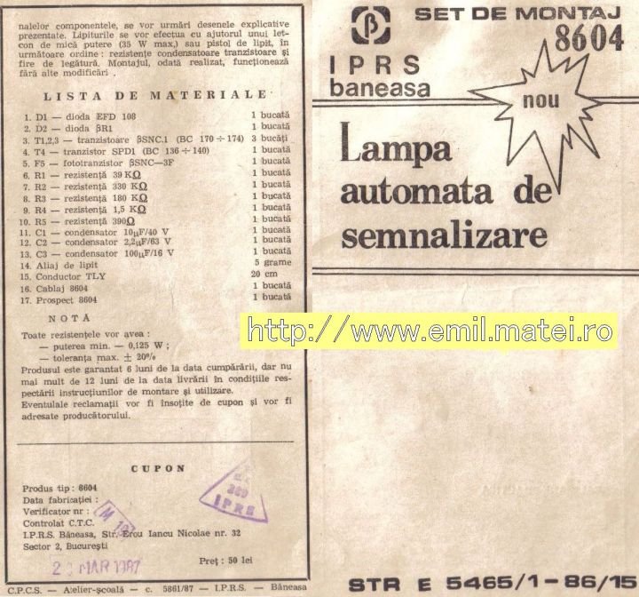 Kit 8604 - Lampa automata de semnalizare - Lista de materiale