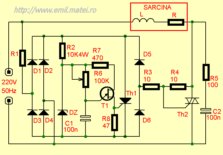 Variator de tensiune alternativa cu triac si sarcina RL