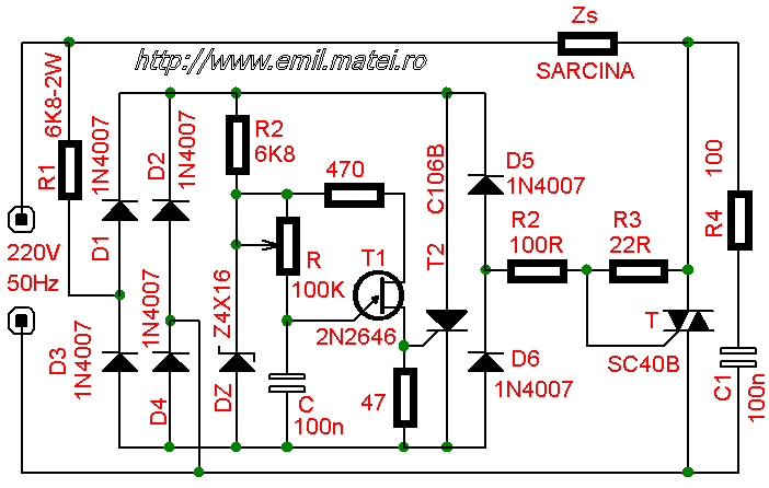 Variator de tensiune alternativa cu triac si sarcina RL