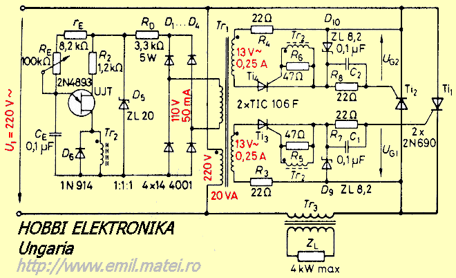 Variator cu tiristoare antiparalel cu sarcina RL