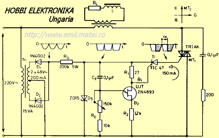 Variator de tensiune alternativa cu triac si sarcina RL