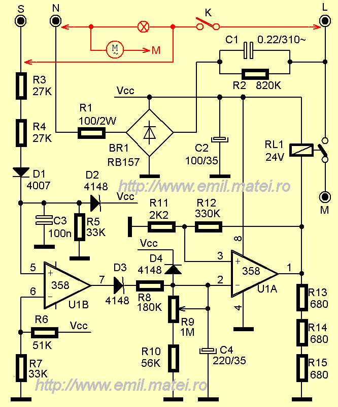 Releu de timp PO-406 - schema electrica